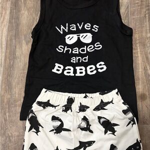 Black Tank Top and Shark Print Shorts Set
